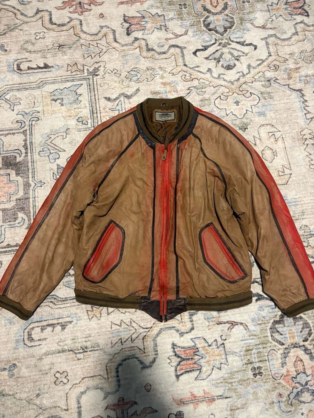 J. Riggings Clothing Vintage Leather Color-Block Bomber Jacket